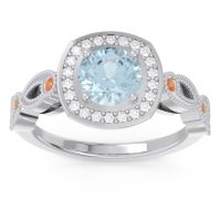 Aquamarine Ring In 18k White Gold With Diamond And Citrine Tevena Round Antique Ring