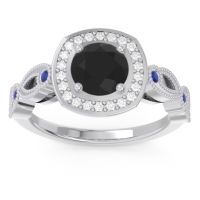Black Onyx Ring In Palladium With Diamond And Blue Sapphire Tevena Round Antique Ring