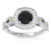 Black Onyx Ring In 18k White Gold With Lab Diamond And Peridot Tevena Round Antique Ring