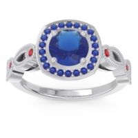 Lab Blue Sapphire Ring In Palladium With Blue Sapphire And Ruby Tevena Round Antique Ring