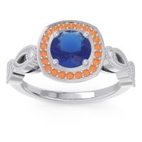 Lab Blue Sapphire Ring In 18k White Gold With Citrine And Lab Diamond Tevena Round Antique Ring
