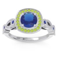 Lab Blue Sapphire Ring In Palladium With Peridot And Blue Sapphire Tevena Round Antique Ring