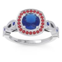Lab Blue Sapphire Ring In Palladium With Ruby And Blue Sapphire Tevena Round Antique Ring