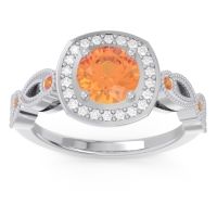 Citrine Ring In 18k White Gold With Diamond Tevena Round Antique Ring