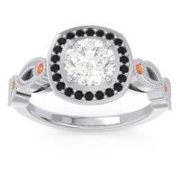 Lab Diamond Ring In 18k White Gold With Black Onyx And Citrine Tevena Round Antique Ring