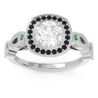 Lab Diamond Ring In 14k White Gold With Black Onyx And Emerald Tevena Round Antique Ring