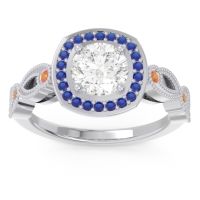 Lab Diamond Ring In 14k White Gold With Blue Sapphire And Citrine Tevena Round Antique Ring