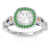 Lab Diamond Ring In 18k White Gold With Emerald And Citrine Tevena Round Antique Ring