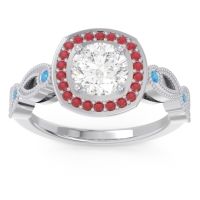 Lab Diamond Ring In 14k White Gold With Ruby And Swiss Blue Topaz Tevena Round Antique Ring