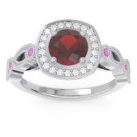 Garnet Ring In 14k White Gold With Lab Diamond And Pink Tourmaline Tevena Round Antique Ring