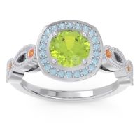 Peridot Ring In 14k White Gold With Aquamarine And Citrine Tevena Round Antique Ring