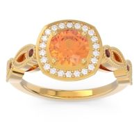 Citrine Ring In 18k Yellow Gold With Diamond And Garnet Tevena Round Antique Ring