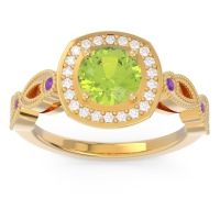 Peridot Ring In 18k Yellow Gold With Diamond And Amethyst Tevena Round Antique Ring