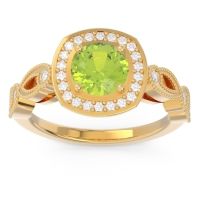 Peridot Engagement Ring In 18k Yellow Gold With Diamond - Tevena Round Antique Ring