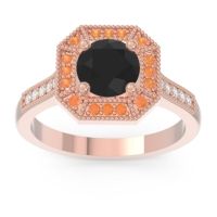 Black Onyx Ring In 14K Rose Gold With Citrine And Lab Diamond Puraya Round Antique Ring
