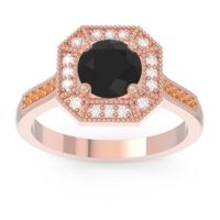 Black Onyx Ring In 14K Rose Gold With Lab Diamond And Citrine Puraya Round Antique Ring