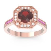 Garnet Ring In 14K Rose Gold With Diamond And Pink Tourmaline Puraya Round Antique Ring