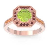 Peridot Ring In 14K Rose Gold With Garnet And Citrine Puraya Round Antique Ring