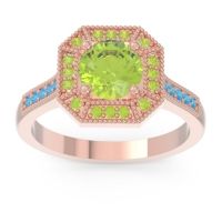 Peridot Ring In 14K Rose Gold With Swiss Blue Topaz Puraya Round Antique Ring