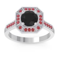 Black Onyx Ring In 14k White Gold With Ruby Puraya Round Antique Ring