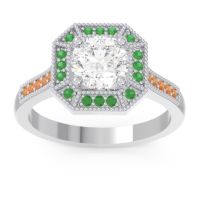 Lab Diamond Ring In 18k White Gold With Emerald And Citrine Puraya Round Antique Ring