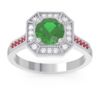 Lab Emerald Ring In 14k White Gold With Diamond And Ruby Puraya Round Antique Ring