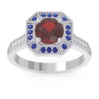Garnet Engagement Ring In 14k White Gold With Blue Sapphire And Diamond - Puraya Round Antique Ring
