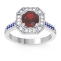 Garnet Ring In 14k White Gold With Lab Diamond And Blue Sapphire Puraya Round Antique Ring