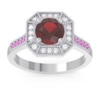Garnet Ring In 14k White Gold With Lab Diamond And Pink Tourmaline Puraya Round Antique Ring