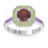 Garnet Ring In 14k White Gold With Peridot And Amethyst Puraya Round Antique Ring