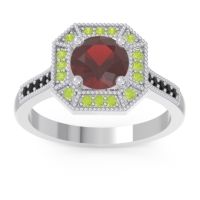 Garnet Ring In 14k White Gold With Peridot And Black Onyx Puraya Round Antique Ring