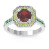 Garnet Ring In 14k White Gold With Peridot And Emerald Puraya Round Antique Ring