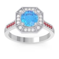 Swiss Blue Topaz Ring In 14k White Gold With Diamond And Ruby Puraya Round Antique Ring