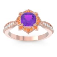 Amethyst Ring In 14K Rose Gold With Citrine And Lab Diamond Roha Cushion Antique Ring