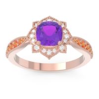 Amethyst Ring In 14K Rose Gold With Lab Diamond And Citrine Roha Cushion Antique Ring