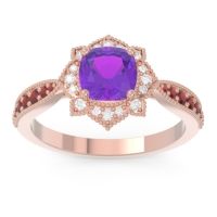 Amethyst Ring In 18K Rose Gold With Diamond And Garnet Roha Cushion Antique Ring