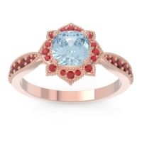 Aquamarine Ring In 18K Rose Gold With Ruby And Garnet Roha Cushion Antique Ring