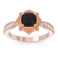 Black Onyx Ring In 14K Rose Gold With Citrine And Lab Diamond Roha Cushion Antique Ring