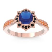 Lab Blue Sapphire Ring In 18K Rose Gold With Black Onyx And Citrine Roha Cushion Antique Ring