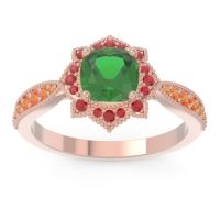 Lab Emerald Ring In 14K Rose Gold With Ruby And Citrine Roha Cushion Antique Ring
