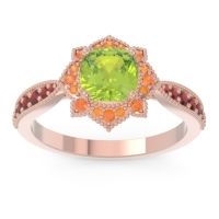 Peridot Ring In 14K Rose Gold With Citrine And Garnet Roha Cushion Antique Ring