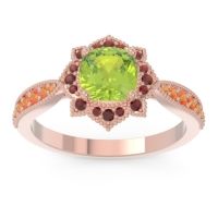 Peridot Ring In 14K Rose Gold With Garnet And Citrine Roha Cushion Antique Ring