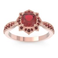 Lab Ruby Ring In 18K Rose Gold With Garnet Roha Cushion Antique Ring