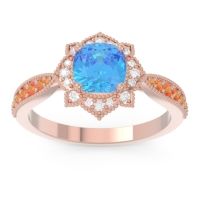 Swiss Blue Topaz Ring In 18K Rose Gold With Lab Diamond And Citrine Roha Cushion Antique Ring