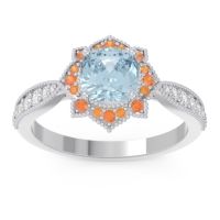 Aquamarine Ring In 18k White Gold With Citrine And Lab Diamond Roha Cushion Antique Ring