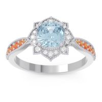 Aquamarine Ring In 18k White Gold With Diamond And Citrine Roha Cushion Antique Ring