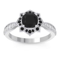Black Onyx Engagement Ring In Palladium With Diamond - Roha Cushion Antique Ring