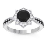 Black Onyx Ring In Palladium With Lab Diamond Roha Cushion Antique Ring