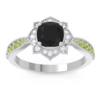 Black Onyx Ring In 18k White Gold With Lab Diamond And Peridot Roha Cushion Antique Ring