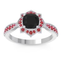Black Onyx Ring In 14k White Gold With Ruby Roha Cushion Antique Ring